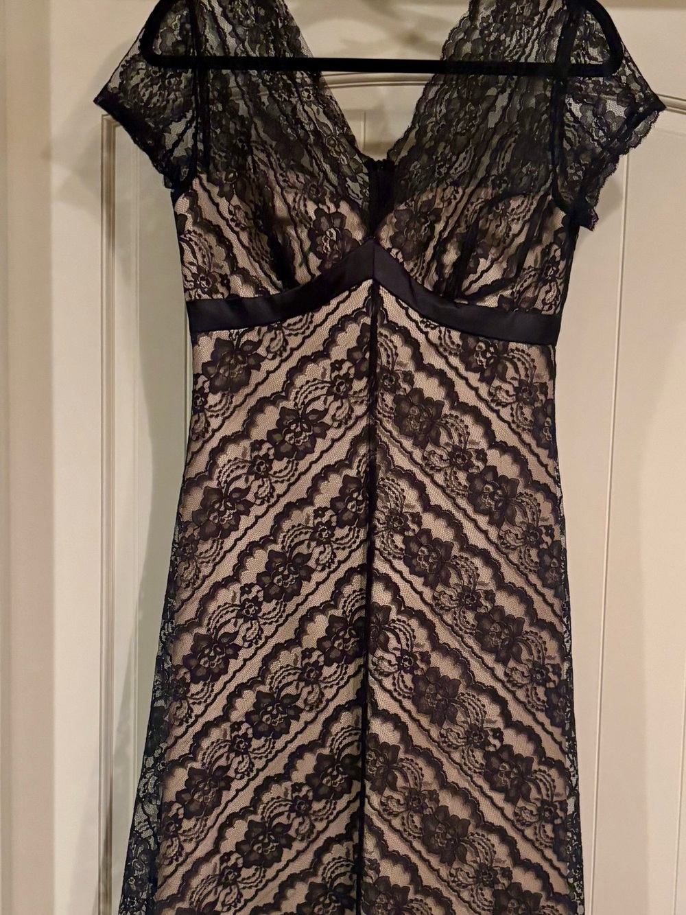 White House Black Market Black Lace Dress with Nude Lining Size 4